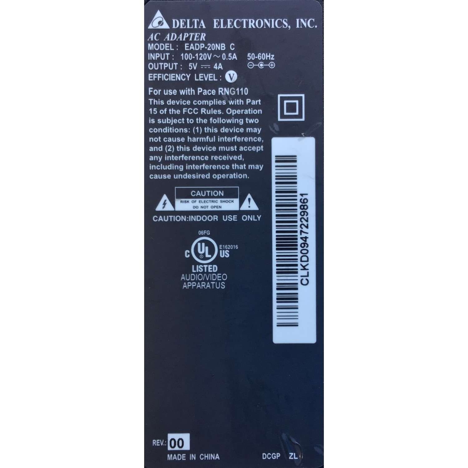 ADAPTADOR DELTA VCA / NUMERO DE PARTE EADP-20NB / MODELO EADP-20NB / ENTRADA VCA 100-120V～50-60Hz .5A / SALIDA VCD 5V-4A	 - Imagen 2